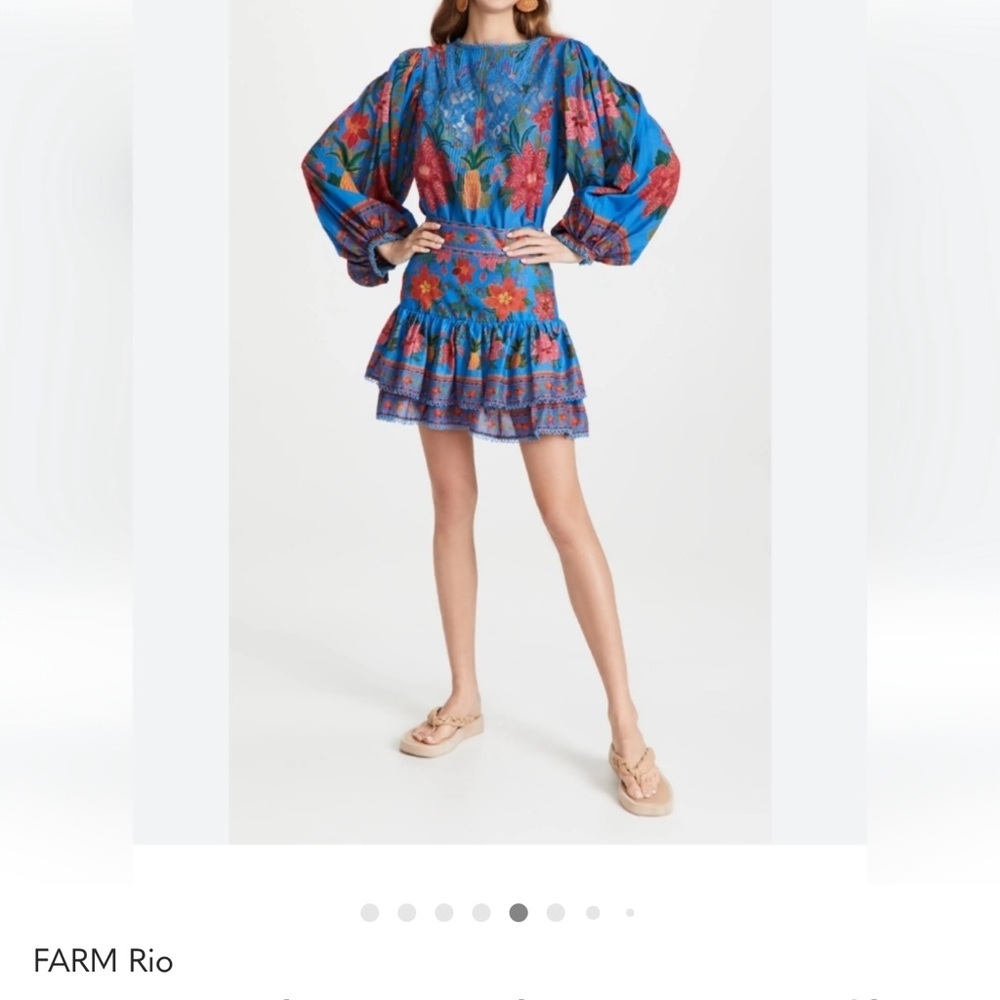 Farm Rio Floral Blue skirt with Red and Green Accents vacation wear resort wear